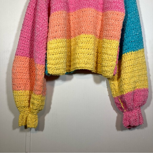 Chunky Oversized Trendy color-block crochet cardigan sweater. Plus Size. - Picture 8 of 8